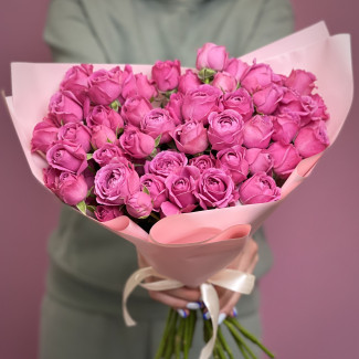 25 малиновых кустовых пионовидных роз