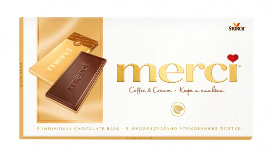 Конфеты к букетам Шоколад "Merci" молочный кофе и сливки. 100 гр